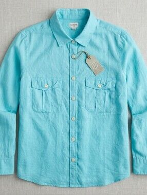 JCREW Turquoise Button-up Cotton Voile Camp Shirt - M